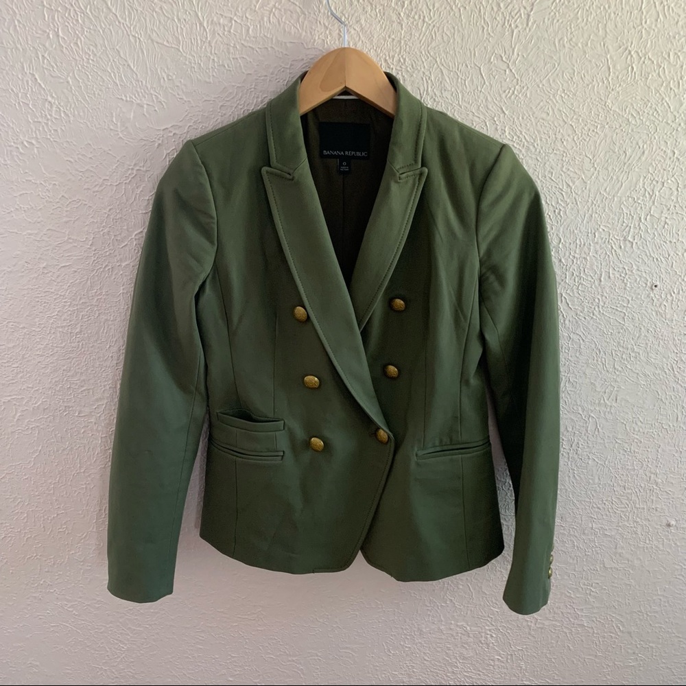 BANANA REPUBLIC Dark Olive green double breasted blazer accent buttons
